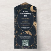 QR CodeMidnight Blue Goud Hemelse Bruiloft All In One Uitnodiging (Binnen)