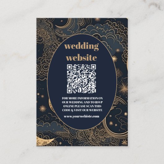 qr codeMidnight Blue Goud Hemelse bruiloft Informatiekaartje (Voorkant)