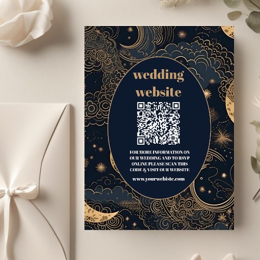 qr codeMidnight Blue Goud Hemelse bruiloft Informatiekaartje