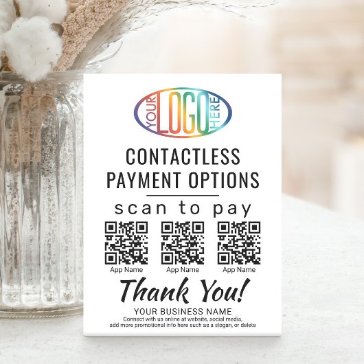 QR-codes en Logo 3-betalingsapps uploaden Business Reclamebord Met Voetstuk