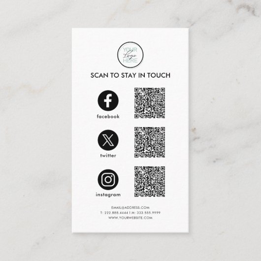 QR-codes & links naar sociale media Visitekaartje (Voorkant)