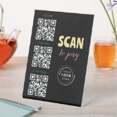 QR Codes Upload & Logo 3 Betalen Apps goud & zwart Reclamebord Met Voetstuk (Insitu)