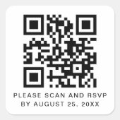 QR-codescan en RSVP aangepaste tekstvierkant Stick Vierkante Sticker (Voorkant)