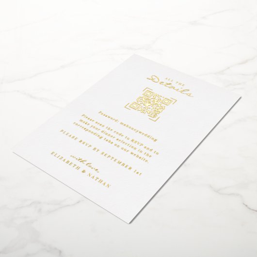 QR-codescan | Weddenschap met details Folie Uitnodiging (Gedraaid)