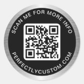 QR-codetekst zilvergrijzige verlooprand zwart Ronde Sticker (Voorkant)