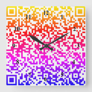 QR-codewandklok - regenboogkleuren Vierkante Klok