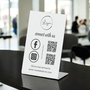 QR Connect met Amerikaanse zakelijke Logo Social M Reclamebord Met Voetstuk