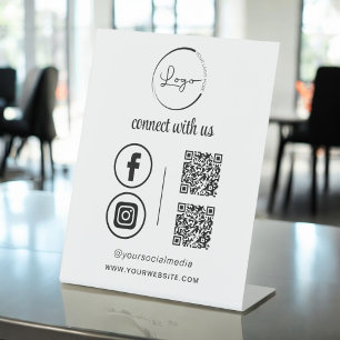 QR Connect met Amerikaanse zakelijke Logo Social M Reclamebord Met Voetstuk