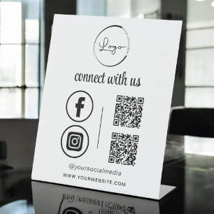 QR Connect met Amerikaanse zakelijke Logo Social M Reclamebord Met Voetstuk