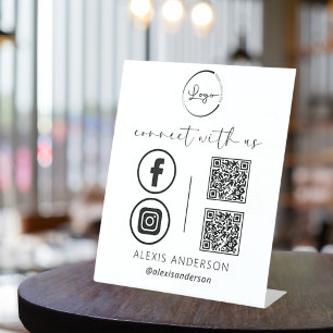 QR Connect met Amerikaanse zakelijke Logo Social M Reclamebord Met Voetstuk