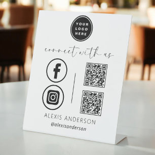 QR Connect met Amerikaanse zakelijke Logo Social M Reclamebord Met Voetstuk