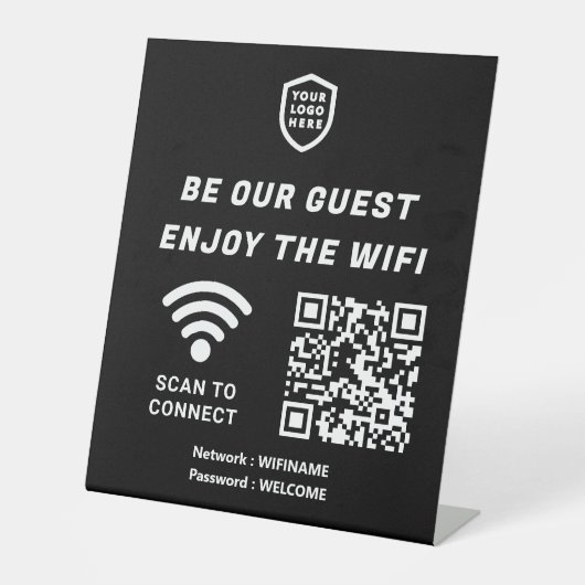 QR Connect Wifi Black Business Logo Reclamebord Met Voetstuk (Voorkant)
