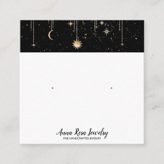 *~* QR Cosmic Celestial Sun Moon Jewelry Earring Vierkante Visitekaartje (Voorkant)