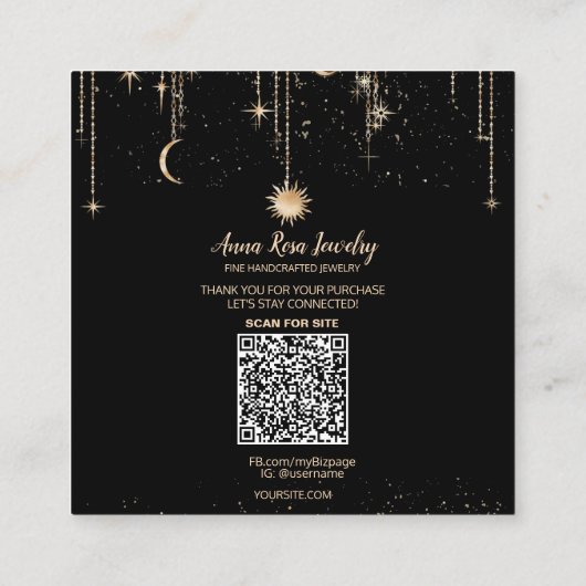 *~* QR Cosmic Celestian Moon Jewelry Earring Vierkante Visitekaartje (Achterkant)