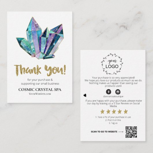 *~* QR COSMIC CRYSTALS Logo DANK U AP8 Review Informatiekaartje (Voorkant / Achterkant)