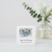 *~* QR Crystal Opal Heart Angel Wings AP78 Vierkante Visitekaartje (Staand voorkant)