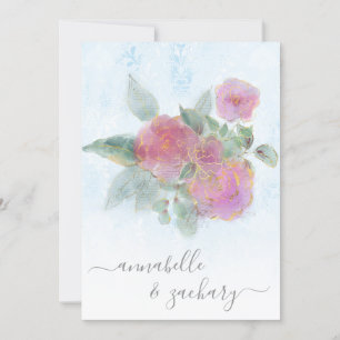 *~* QR Damask AR12 RSVP Rose Bouquet Gold Wedding  Kaart