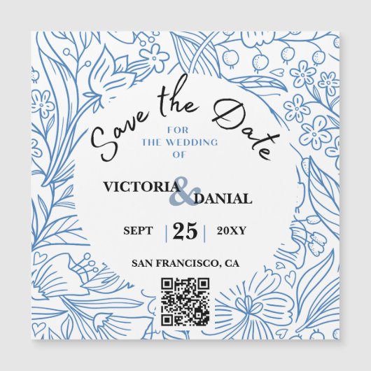 QR de Moderne Floral van de Code sparen de DatumBi (Voorkant)