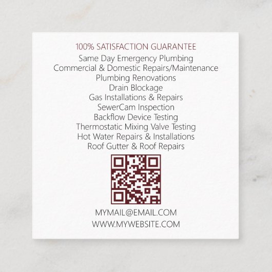 QR de Plumber van de Contractanten van de Code Plu Vierkante Visitekaartje (Achterkant)