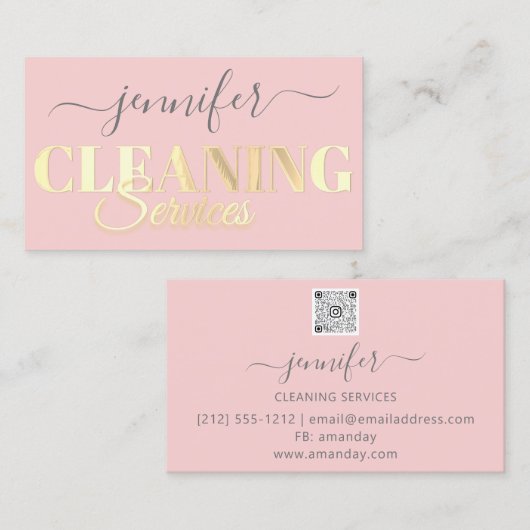 QR de Reinigingsdiensten van de Code Golden Script Visitekaartje (Voorkant / Achterkant)