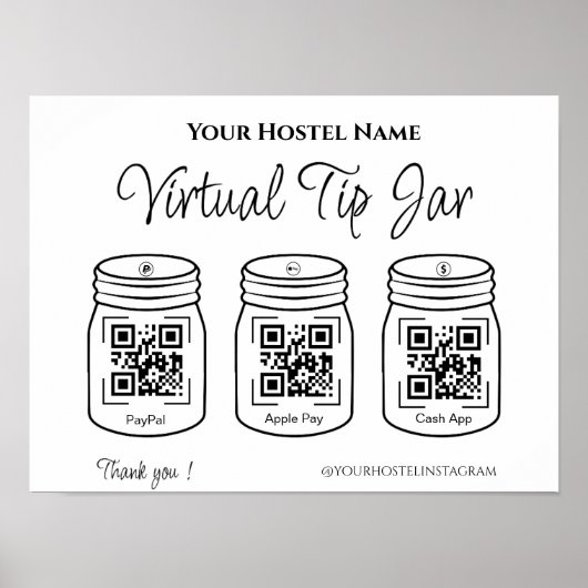 QR Digitale Tips Jars Paypal Apple Pay Cash App Poster (Voorkant)