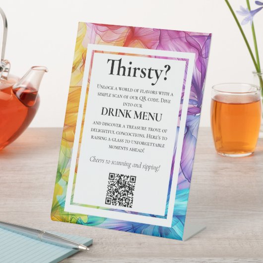QR DRINKEN Trouwmenu ETHERISCHE BLOEI Reclamebord Met Voetstuk (Insitu)
