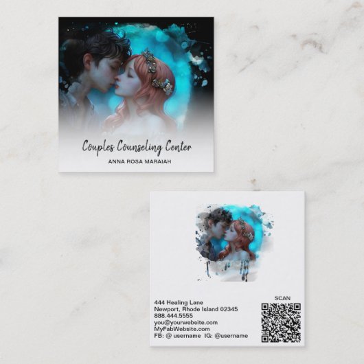 *~* QR echtparen Counseling AP55 Engelen Vierkante Visitekaartje (Voorkant / Achterkant)