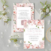 QR Elegant Blush Roze Bloemen Quinceanera Kaart