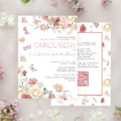 QR Elegant Blush Roze Bloemen Vlinder Quinceañera Kaart