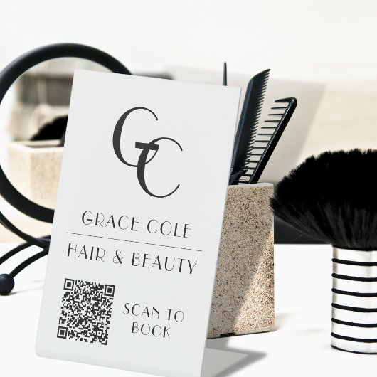 QR Elegant Initiaal Mono Art Deco Beauty Business Reclamebord Met Voetstuk