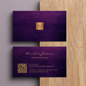 QR elegant luxe paarse lederen gouden monogram Visitekaartje