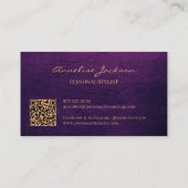 QR elegant luxe paarse lederen gouden monogram Visitekaartje (Achterkant)