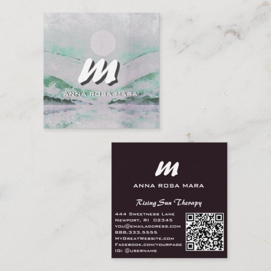 ** QR Emerald Abstract Landschap Natuur AP93 Vierkante Visitekaartje (Voorkant / Achterkant)