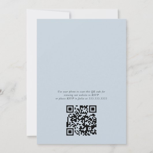 QR Feestelijke Stoffige Blauwe Witte Bloemen en Ba Kaart (Achterkant)