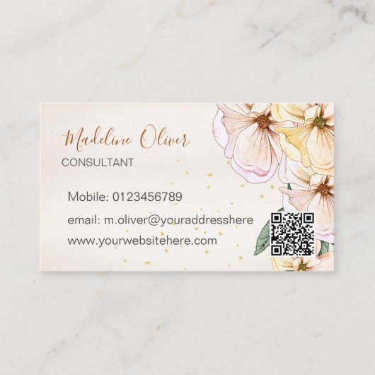 QR Floral Cinnamon Kleur Elegant Visitekaartje (Achterkant)
