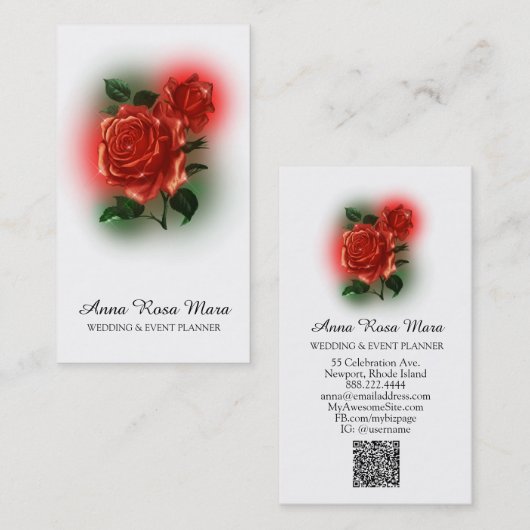 *~* QR Floral Red ROSE Wedding Event Planner Visitekaartje (Voorkant / Achterkant)
