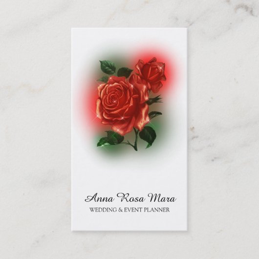 *~* QR Floral Red ROSE Wedding Event Planner Visitekaartje (Voorkant)