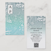*~* QR Floral Subtle Flowers TURQUOISE Logo Foto Visitekaartje (Voorkant / Achterkant)
