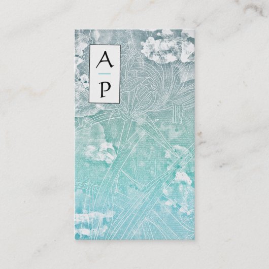 *~* QR Floral Subtle Flowers TURQUOISE Logo Foto Visitekaartje (Voorkant)