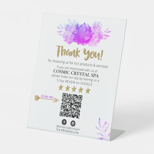 ~* QR FLORAL VIOLET Review Logo BEDANKT AP8 Reclamebord Met Voetstuk (Voorkant)