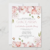 QR Formele Elegante Blush Roze Bloemen Quinceanera Kaart (Voorkant)
