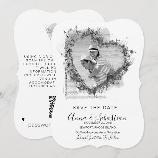 *~* QR FOTO AR6 WEDDING Heart BEWAREN DATUM Kaart (Voorkant / Achterkant)