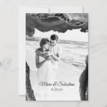 *~* QR FOTO RSVP AR13 AGATE Black Wedding Invi