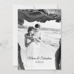 *~* QR FOTO RSVP AR13 AGATE Black Wedding Invi Kaart