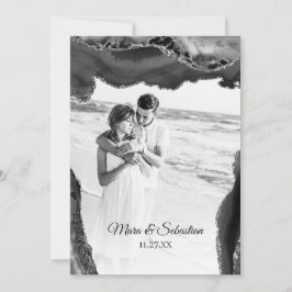 *~* QR FOTO RSVP AR13 AGATE Black Wedding Invi Kaart