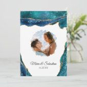 *~* QR - FOTO - RSVP AR13 Blauwgroen AGATE Wedding Kaart (Staand voorkant)