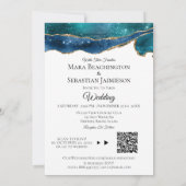 *~* QR - FOTO - RSVP AR13 Blauwgroen AGATE Wedding Kaart (Achterkant)