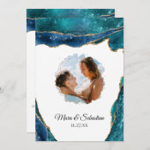 *~* QR - FOTO - RSVP AR13 Blauwgroen AGATE Wedding Kaart (Voorkant / Achterkant)