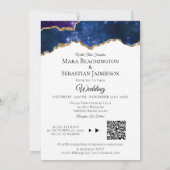 *~* QR FOTO RSVP AR13 Cosmic AGATE Blue Wedding Kaart (Achterkant)
