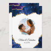 *~* QR FOTO RSVP AR13 Cosmic AGATE Blue Wedding Kaart (Voorkant / Achterkant)